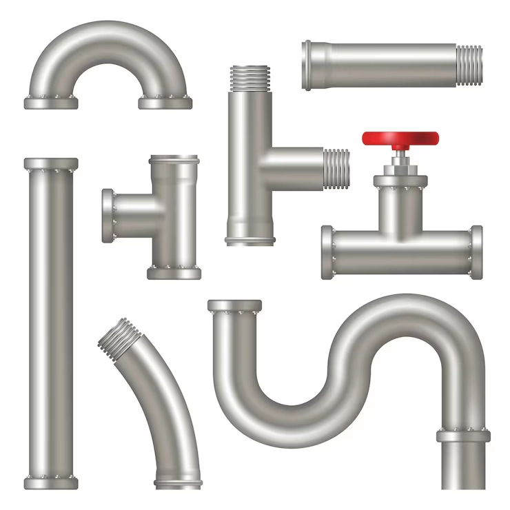 steel pipes realistic picture water tubes systems with cranes curved factory oil gas pipelines vector set pipe metal steel pipeline plumbing illustration 80590 10652